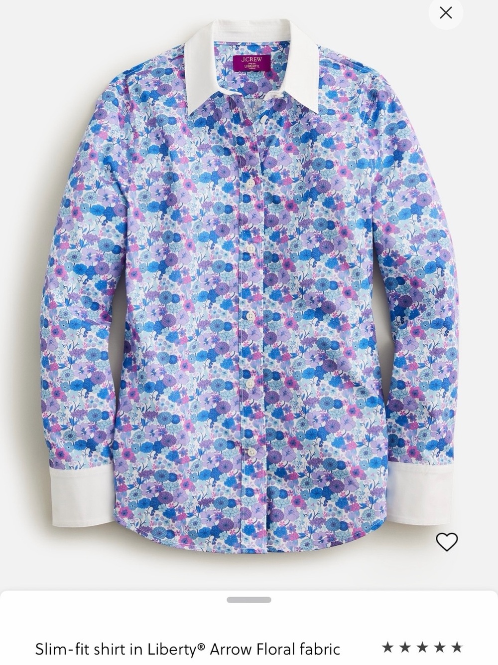 J Crew Liberty Fabric Floral Button-Up Shirt with White Collar and Cuffs
